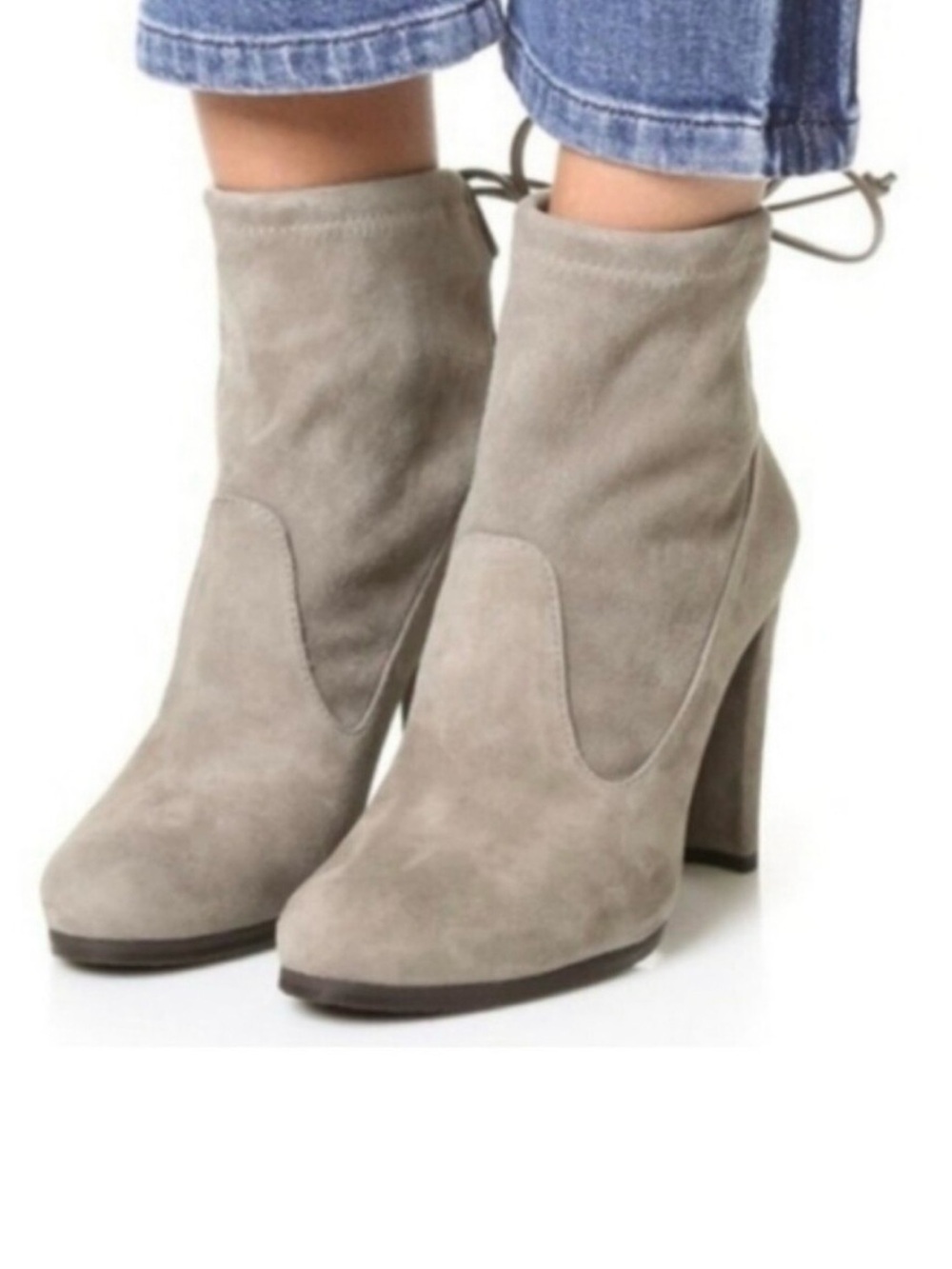 Stuart Weitzman Gray Chunky Heel Suede Booties, Size 9.5